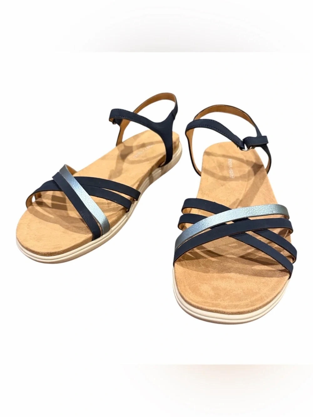 Easy Spirit Navy and Silver Cross-Strap Ankle Sandal